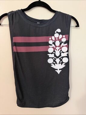 FP Movement by Free People Black Tee with Pink Stripes and White Graphic
